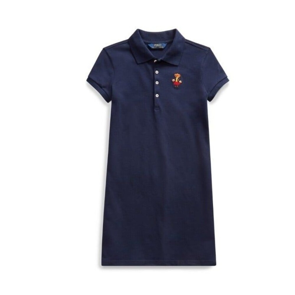 Polo Ralph Lauren Girls Navy blue School Bear Mesh Polo Dress size Large 12-14